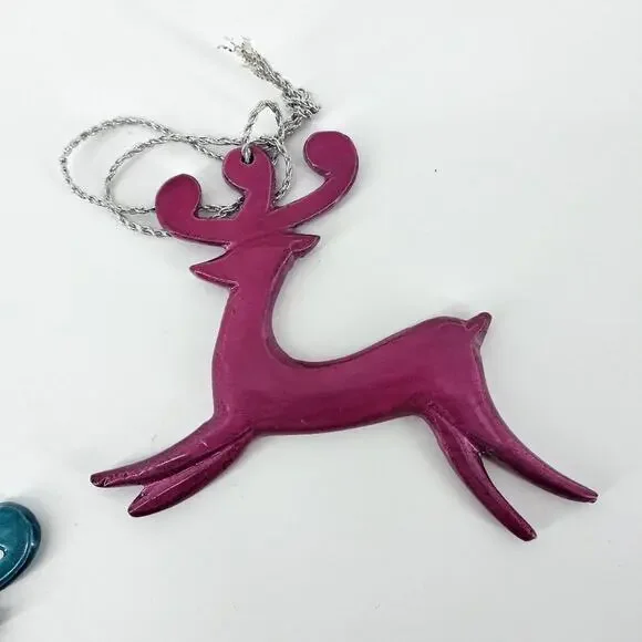 Reindeer Jade Magenta Christmas Tree Ornament Set2 Deers - Picture 9 of 9